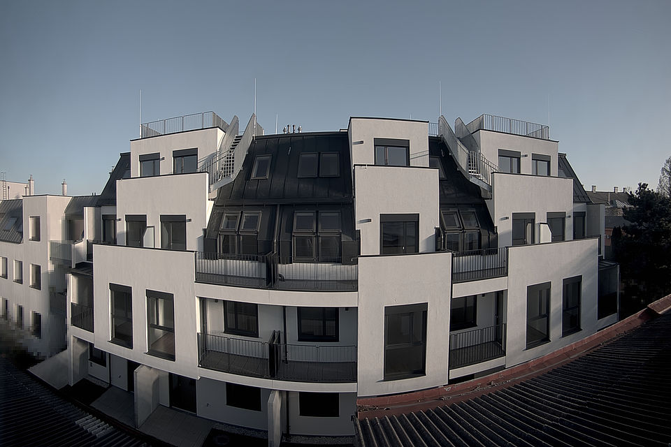 Livebild Baukamera 1 - Webcam 'Gesamtpanorama Hof' - Baustelle Neubau Wohnanlage Süßenbrunner Straße 11, 1220 Wien (ca. 5 Minuteninterval)